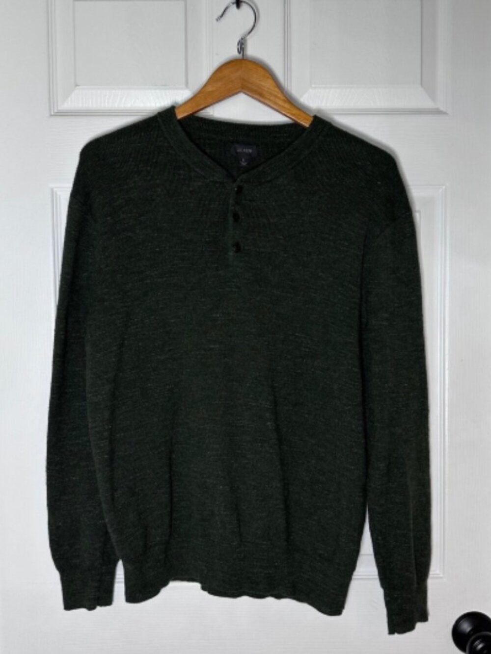 J Crew Men's Dark Green Heathered Henley Sweater‎ Long Sleeve Size L